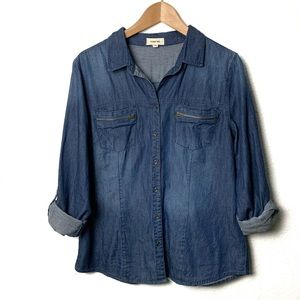 VINTAGE C‘est chambray ombré soft denim button-up Shirt Sz S-1X fits most